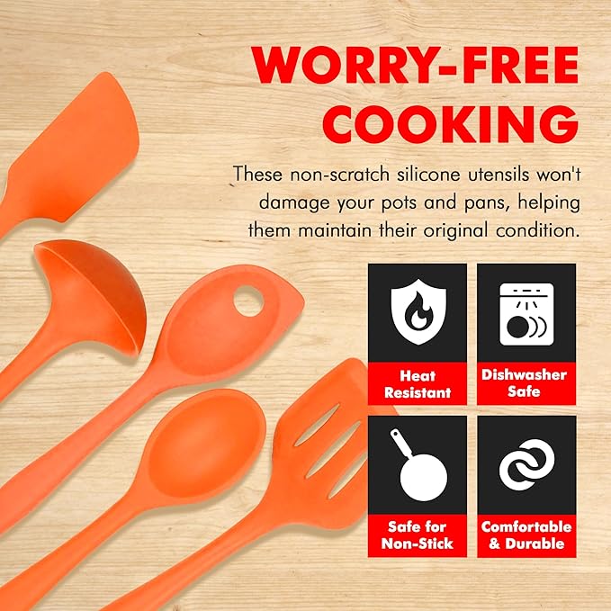 Chef Craft Premium Silicone Kitchen Tool and Utensil Set, 5 Piece, Orange