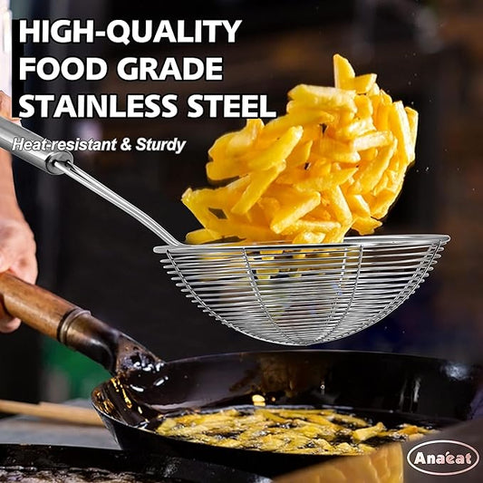 Anaeat 5.3" Stainless Steel Spider Skimmer, Professional Kitchen Pasta Strainer Spoon with Long Handle - Asian Strainer Ladle Wire Skimmer Spoons for Cooking and Frying