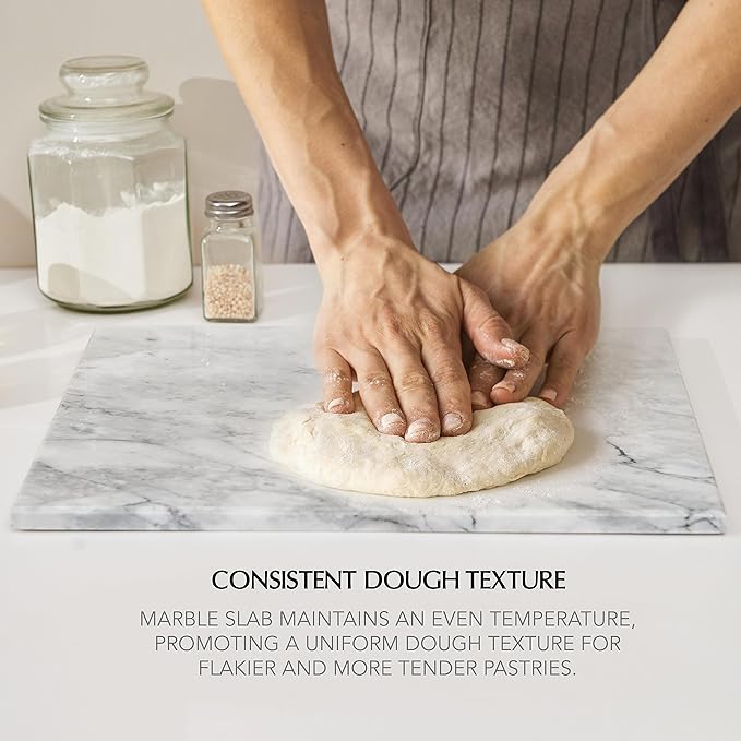 Kitchen Marble Stone Cutting Board - Marble Cutting & Charcuterie Board of 16 x 12 x 0.6 Inches, Non Slip Scratch Resistant Pastry Tray, Rectangular Serving & Chopping Slab for Countertop - White
