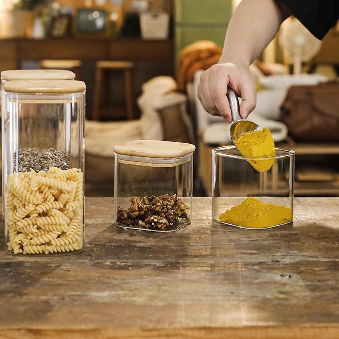 LIBWYS Kitchen Glass Jars Set with Bamboo Lids for Storage (8pcs plus)