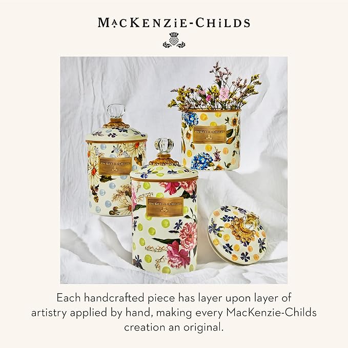 MACKENZIE-CHILDS Wildflowers Enamel Canister, Floral Kitchen Storage Container with Lid, Medium