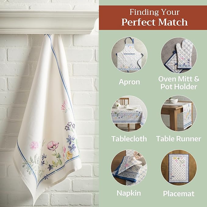 Maison d' Hermine Kitchen Towels Set of 3 100% Cotton 27.50" x 20" Reusable Cloth Tea Dish Towels Absorbent with Hanging Loop for Kitchen, Home, Dining, Cocktail Parties Spring/Summer (Faience)