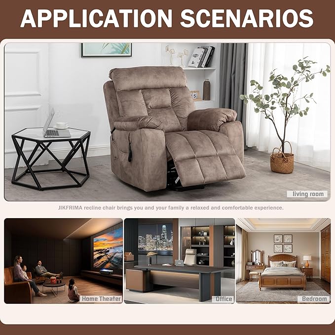 Oversized Power Lift Recliner Chair for Elderly with Massage Heat, Light Brown Velvet Electric Lay Flat Recliners with Cup Holders, Side Pockets, Infinite Position, Gift for Family