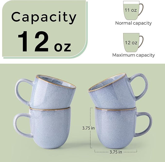 AmorArc 12oz Coffee Mugs, Ceramic Coffee Mugs set of 6 for Man, Woman, Dad, Mom, Modern Coffee Mugs with handle for Latte/Cappuccino/Milk/Cocoa. Dishwasher&Microwave Safe, Blue-Reactive Glaze