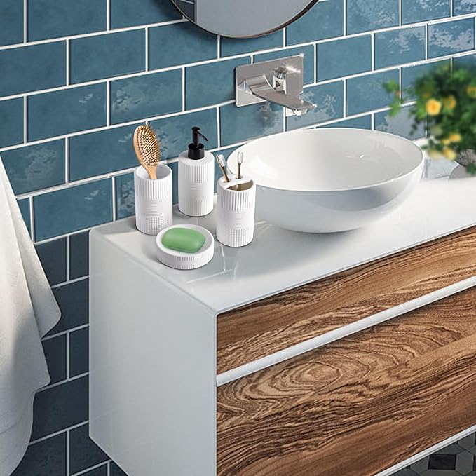 Bathroom Accessories Set of 4, Ceramic Bathroom Sets Complete-Toothbrush Holders, Soap Dispenser, Soap Dish, Toothbrush Cup, Modern Farmhouse Bathroom Decor, Bathroom Organizer for Countertop