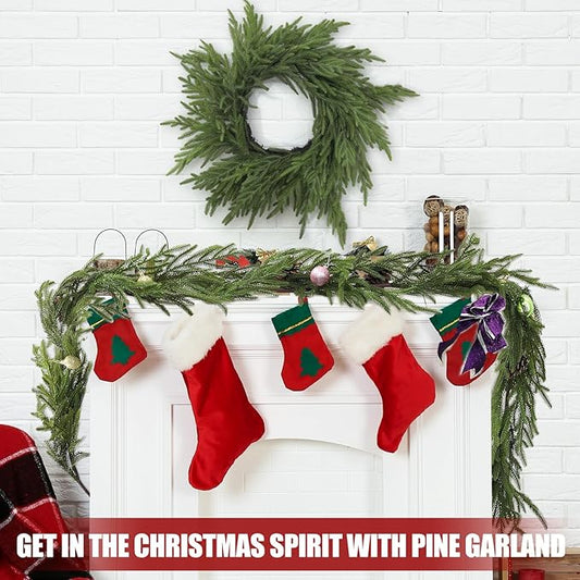 Artgar Pine Garland - 6Ft Christmas Garland - Pine Garland Realistic - Artificial Green Cedar Garlands Christmas Decorations for Home Mantel Stairs Dining Table Christmas Decor (White-Green)