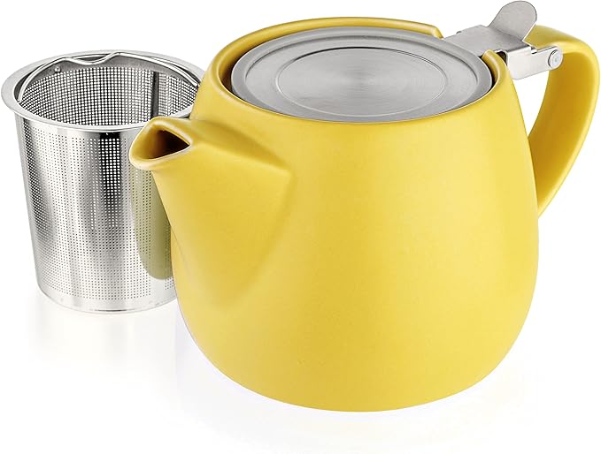 Tealyra - Pluto Porcelain Small Teapot Yellow - 18.2-ounce (1-2 cups) - Matte Finish - Stainless Steel Lid and Extra-Fine Infuser To Brew Loose Leaf Tea - 540ml