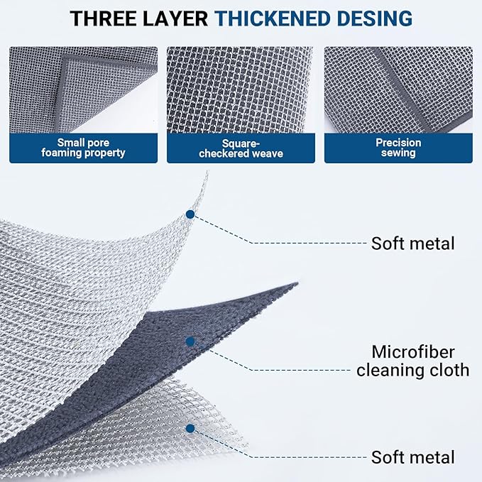 10 Pcs New Upgrade 3-Layer Non Scratch Wire Dishcloth,Wire Dishwashing Rag, Non-Scratch Wire Dishwashing Rags for Wet and Dry, Kitchen Cleaning Dish Rags for Cookware,Sinks, Dishes, Stove