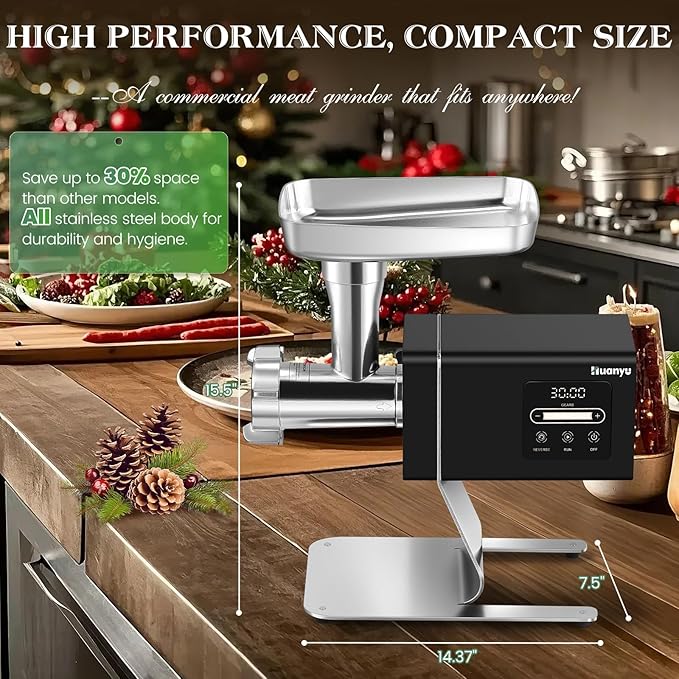 Huanyu Commercial Heavy Duty Meat Grinder - 1.3HP Bone Grinder for Pet Food, Stainless Steel with Touchscreen, Effortless Meat & Bone Processing, #12