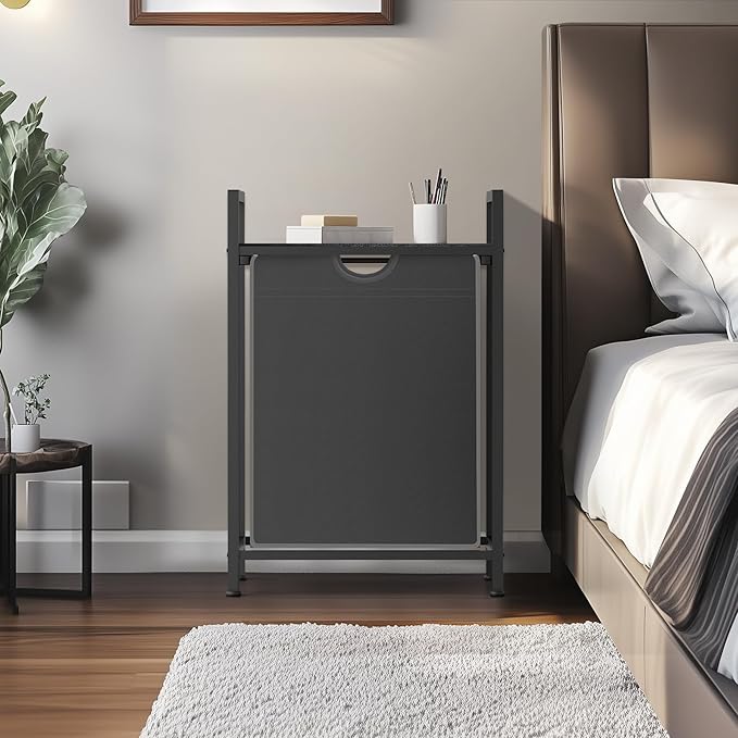 Laundry Sorter with Removable Bag, 16 Gallons Laundry Hamper with Adjustable Feet, Laundry Basket for Laundry Room, Bathroom and Bedroom(Grey and Charcoal Black)