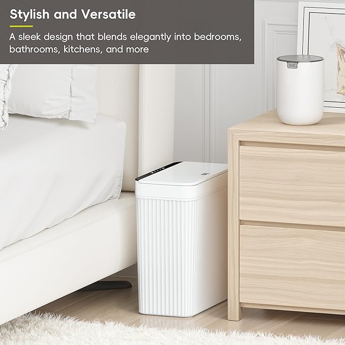 EKO Brio 10L/2.6 Gallon Motion Sensor Trash Can, Automatic Touchless Bathroom Garbage Bin, Waterproof Smart Trash Can for Kitchen, Bedroom, and Office, White