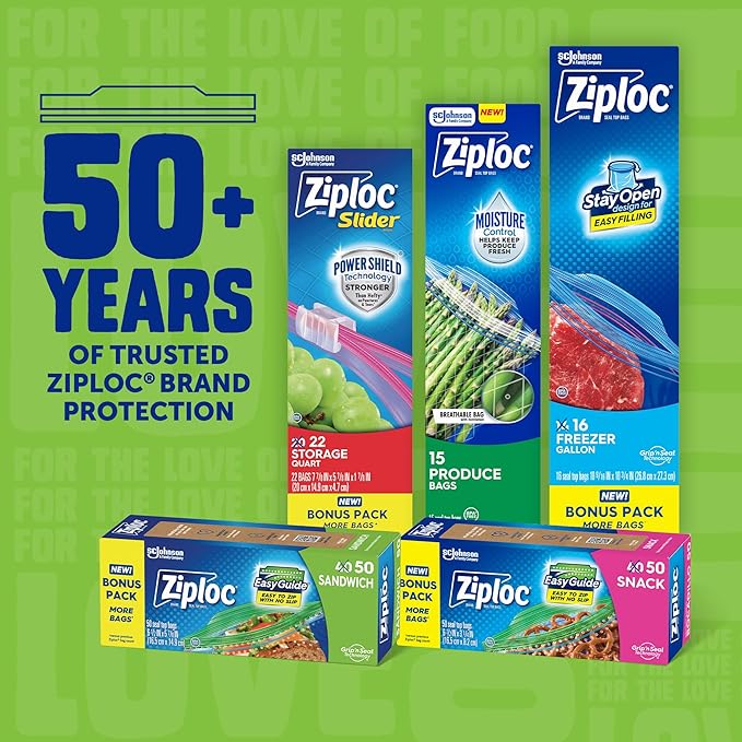 Ziploc Sandwich and Snack Bags, Easy Open and Close, Plastic Food Storage Bags, 105 Bags Total (Packaging May Vary)