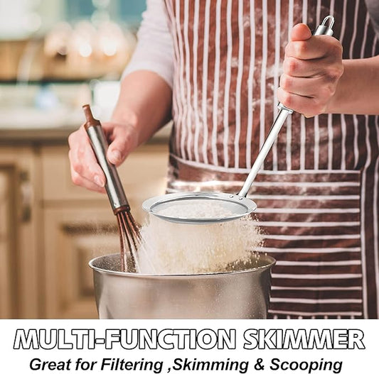 Anaeat 4" Stainless Steel Fat Skimmer Spoon - Professional Kitchen Fine Mesh Food Strainer and Hot Pot Skimmer with Long Handle for Skimming, Cooking, Frying, Grease, Gravy and Foam Diameter