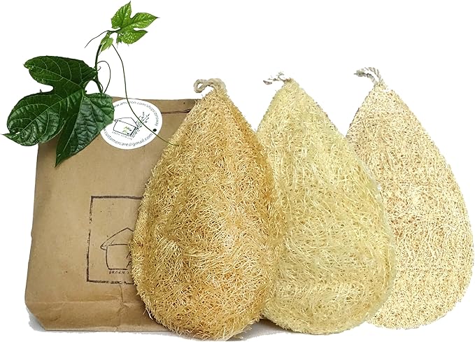 Natural Loofah Dish Sponge Pack 3 Vegetable Scrubber for Kitchen -100% Biodegradable Compostable Dishwashing Scouring Pad Zero Waste Plastic Free Eco Friendly Sustainable