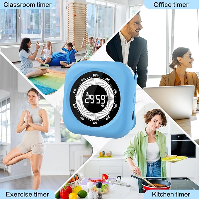 Visual Timer for Kids Rechargeable, 10-Hour Digital Timer ,Magnetic Timer with Visual Time Bars Design,3 Brightness/3 Volume Adjustable, Countdown/up Timers for Classroom Study Game GYM Kitchen Office