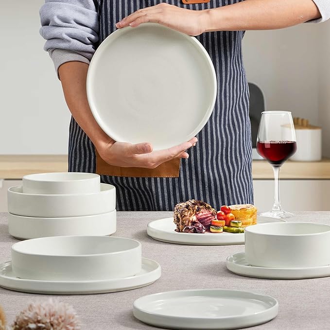 Herogo Dinnerware Dishes Sets with Salad Bowls, 8 Piece Plates and Bowls for 2, Ceramic Stoneware for Kitchen, Dishwasher & Microwave Safe Dinner Ware, Speckled Multicolor