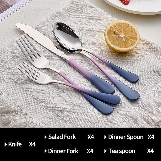 20-Pieces Color Silverware Sets for 4,Pink and gray Handle Stainless Steel Cutlery Set, Include Forks Spoons and Knives Set, Dishwasher Safe Utensil Sets for Home Restaurant