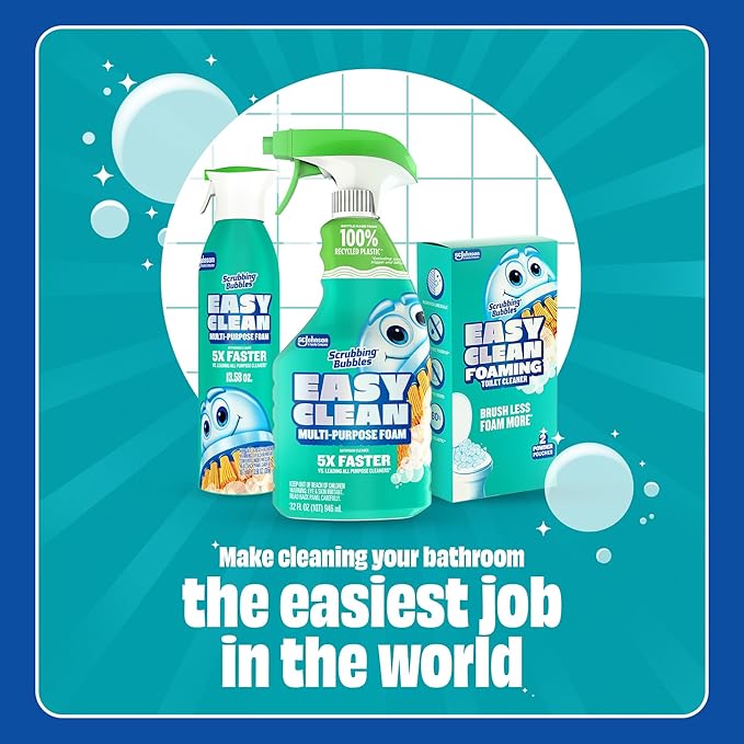 Scrubbing Bubbles Easy Clean Foaming Multipurpose Bleach-Free Bathroom Cleaner, Fast-Acting Foam Cleans Limescale, Dirt and Grime on Showers, Sinks, Toilets, Tiles, Counters, & More, 32oz Spray