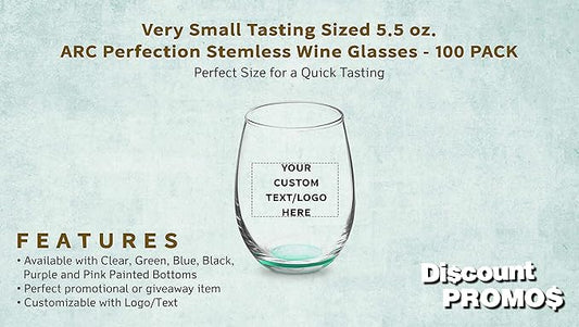 Custom Stemless Wine Glasses by ARC 5.5 oz. Set of 100, Personalized Bulk Pack - Perfect for Hotel, Bar, Restaurant or Lounge - Green