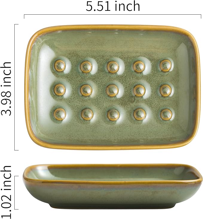 Soap Dish for Shower, Ceramic Soap Dish Non-Slip Soap Holder Bar Saver Tray for Bathroom Kitchen Sink, Floating Point Design Save Soap Loss
