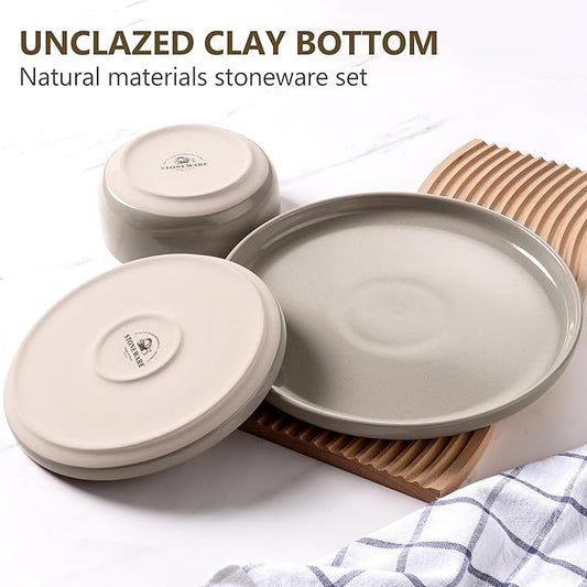 LIANYU Plates and Bowls Dish Sets for 4, 12PCS Stoneware Dinnerware Set, Speckled Dishware Includes Dinner Salad Plates, Cereal Bowls, Scratch Resistant, Milky Brown