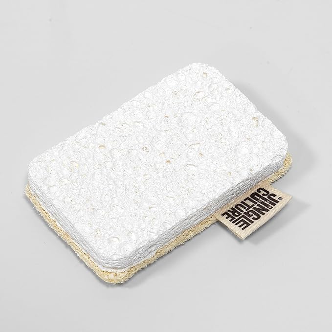 Jungle Culture Eco Sponge Set of 4 • Eco Friendly Natural Dishwashing Sponges • Non-Scratch, Biodegradable & Durable • Double Sided Loofah Kitchen Scourer • Compostable & Reusable Washing Up Sponges