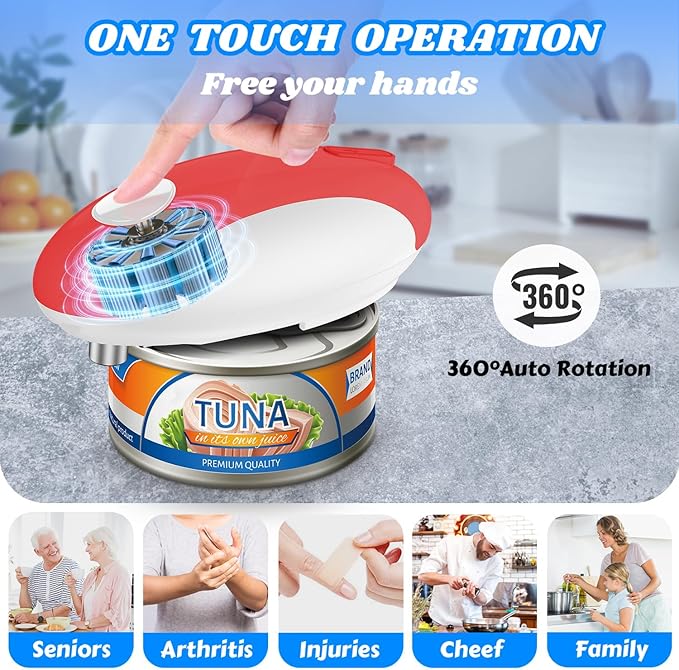 USB Rechargeable Electric Can Opener – Battery Operated, One Touch Automatic Operation, Magnetic Lid Holder & Smooth Edge Cutting, Cordless & Easy to Use for Seniors, Works with All Standard Cans