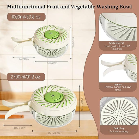 2 Pcs Multi Purpose Drain Basket with Lid, Collapsible Handle 2 in 1 Draining and Preservation Basket, Fruit Washing Bowl with Strainer, Colander for Suitable for Wash Berry, Vegetables