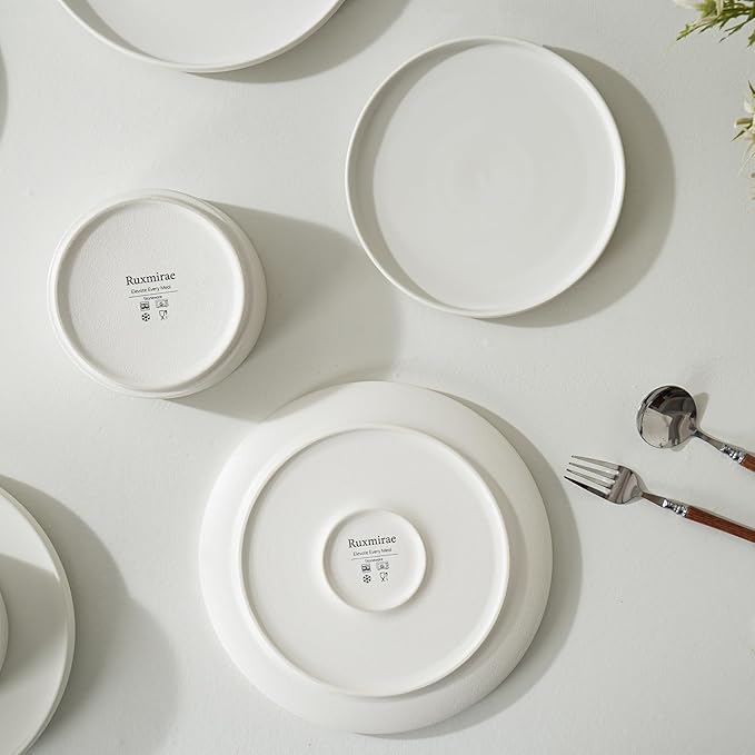 Stoneware Salad Plates Set of 4, 8 Inch Plates for Dessert, Ceramic Plates Sets, Microwave Safe, Dishwasher Safe, Versatile for All Seasons, Matte White