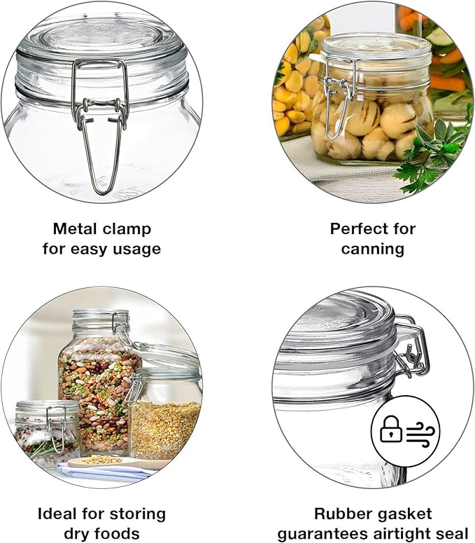 Bormioli Rocco Fido Cylinder 25.25 oz Airtight Glass Jar (Set of 2) - BPA-Free, Dishwasher & Microwave Safe - Clear Canister Ideal for Food Storage, Canning, Fermentation, Home Kitchen Organization