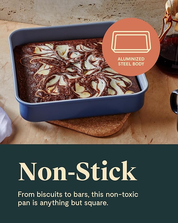 Caraway 9” Square Pan Duo - Non-Stick Ceramic Coating - Free From Forever Chemicals - Cake Pan Perfect for Brownies, Lemon Bars, & More - Gray