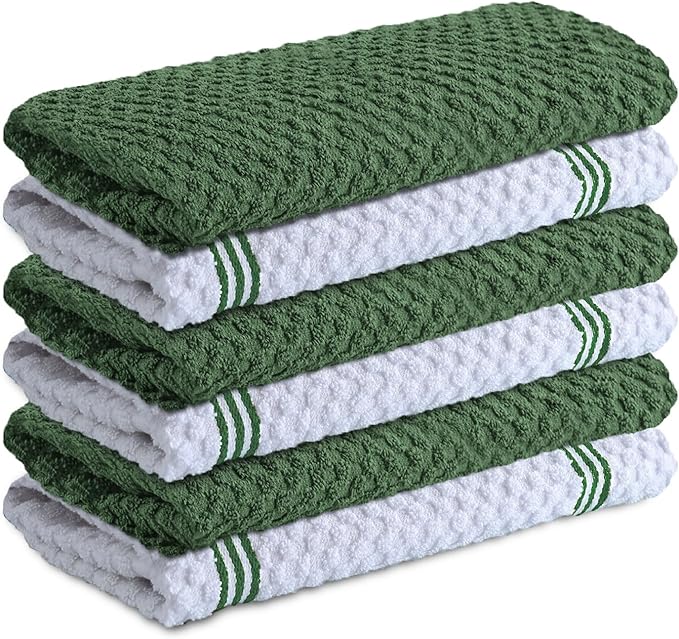 Infinitee Xclusives 100% Cotton Kitchen Towels - 15x25 Inch Ultra Soft Tea Towel, Super Absorbent Terry Dish Towels for Kitchen Linens |Green|