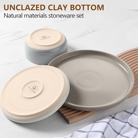 LIANYU Dinnerware Set for 6, 18PCS Dining Plates and Bowls Dishes for Kitchen Dining, Ceramic Dinner Set, Scratch Resistant & Dishwasher Safe, Assorted Colors