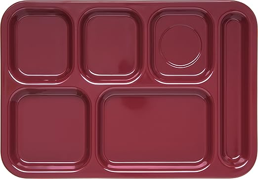 Carlisle FoodService Products Right Hand 6-Compartment Melamine Tray 14.5" x 10" - Dark Cranberry (Pack of 12)