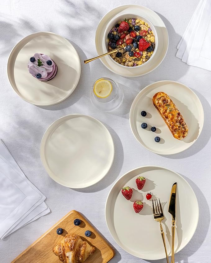 TheTerra Ceramic Dinnerware Sets for 4, 12 Pieces Porcelain Lightweight Plates and Bowls Sets, Scratch Resistant Dish Set, Oven & Microwave & Dishwasher Safe, Beige