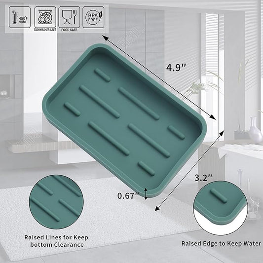 Silicone Kitchen Sink Organizer Tray for Multiple Usage,Easy Clean Sponges Holder for Kitchen Bathroom Counter or Sink,Dish Soap Dispenser,Scrubber,Bottle,Cup Green 4.9βx 3.2β