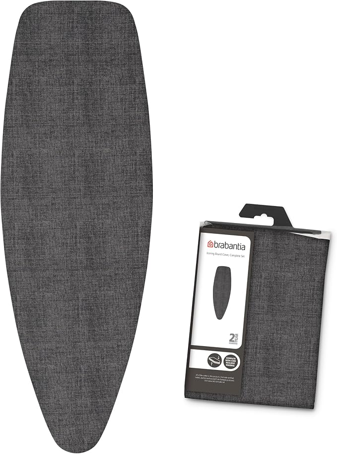 Brabantia Size D (53 x 18 in) Replacement Ironing Board Cover with Thick Foam & Felt Padding (Denim Black) Easy-Fit, 100% Cotton