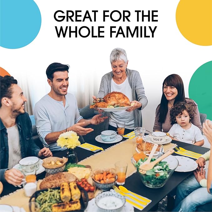 Party Solids Yellow Plastic Silverware Heavy Duty 150 Pieces Yellow Disposable Silverware Heavy Duty, Utensil Sets, 50 Of Each Forks, Knives & Spoons Disposable Cutlery Set For Party Supplies