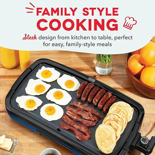 DASH Deluxe Everyday Electric Griddle with Dishwasher Safe Removable Nonstick Cooking Plate for Pancakes, Burgers, Eggs and more, Includes Drip Tray + Recipe Book, 20β x 10.5β, 1500-Watt - Navy