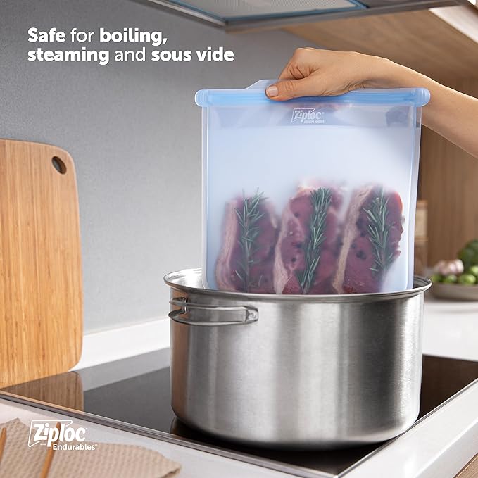 Ziploc Endurables Small, Medium, and Large Pouch, Reusable Silicone Bags and Food Storage Meal Prep Containers for Freezer, Oven, and Microwave, Dishwasher Safe