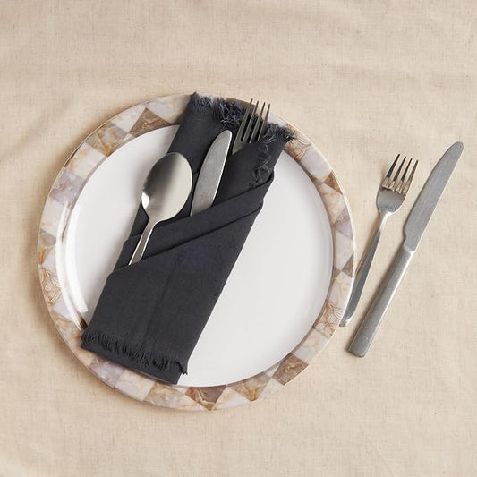 ACCENTHOME Grey Cotton Linen Napkin Set of 12 18x18 inch Dinner Napkins - Washable Soft Premium Hotel Quality Reusable Hemmed Edges Napkins Perfect Table Linens for Family Dinners, Weddings