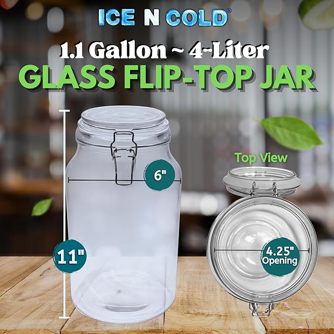 Airtight Glass Storage Jars with Clamp Lid - Food Storage Containers with Rubber Gasket Seal ā Pantry & Kitchen Canisters for Dry Goods, Coffee, Sugar, Pasta -135oz | 4L | 1 GAL (6pk)