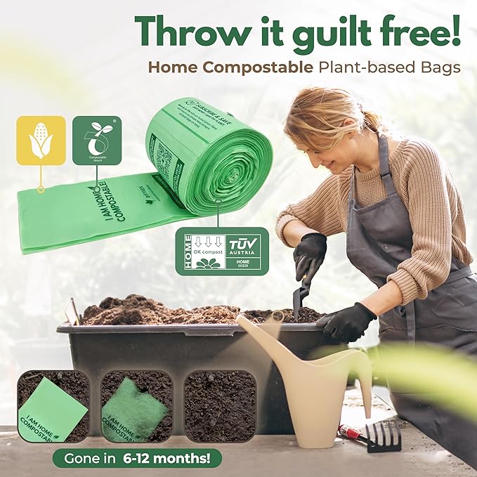 Compostable Trash Bags Small 1.6 Gal - 100 Count Green Compost Bags for Countertop Bin made of Cornstarch - Food Waste Compostable Bags Leakproof & Tear Resistant