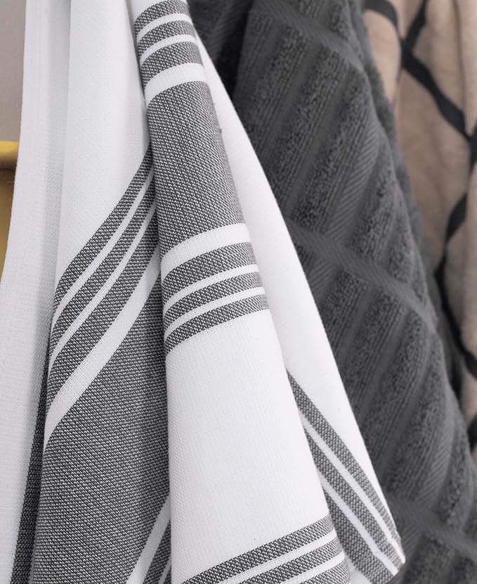 All-Clad Dual-Purpose Kitchen Towels: Highly Absorbent - 100% Cotton, 17"x30" Dish Towels for Cleaning & Drying Dishes & Glassware, 3-Pack, Pewter