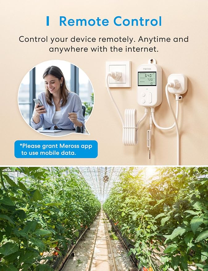 meross Smart Temperature Controller 15A 1800W, Smart Wi-Fi Thermostat Controlled Outlet Plug Works with Apple Home, Alexa, Google Home for Heating Cooling Homebrew Fermentation Reptiles Greenhouse