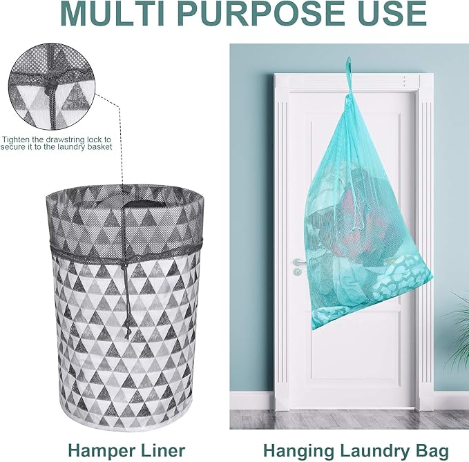 Laundry Bags, Mesh Heavy Duty 24" x 36" with Drawstring Closure, 3-Pack, Black