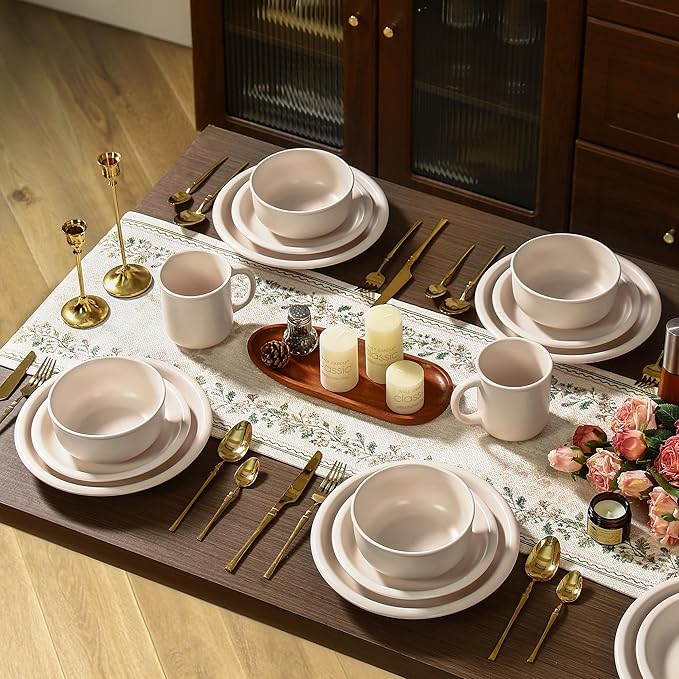 GZG 10.25-Inch Ceramic Dinner Plates Set of 4, Rustic Matte Glaze Terracotta Stoneware Plates for Main Course & Everyday Meals, Microwave & Dishwasher Safe(Cream Mist)