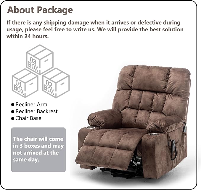 Dual Motor Power Lift Recliner Chair for Big and Tall Elderly Adults Electric Lay Flat Recliner, Stand Up Lift Chairs Recliners with Massage Heat, Cup Holders, Side Pockets, Lumbar Pillow