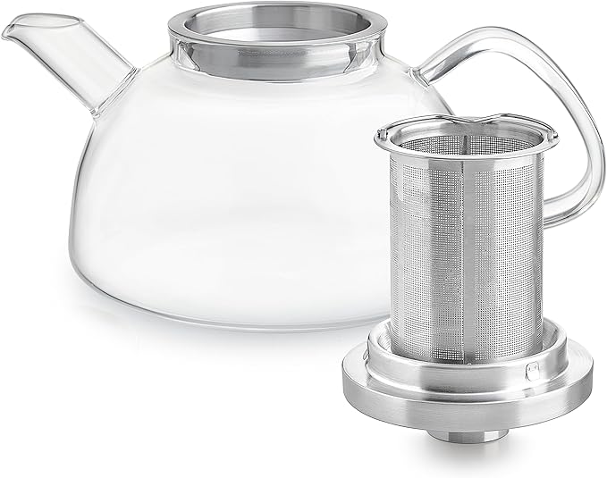 Teabloom Balance Borosilicate Glass Tea Kettle & Teapot – Stovetop-Safe, 40oz – Deep Loose Tea Infuser for Hot & Iced Tea – Elegant & Versatile Design for Tea Connoisseurs