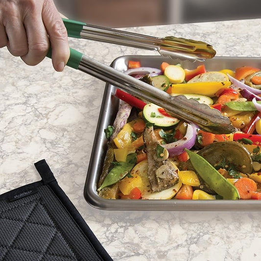 Winco 9" Stainless Steel Serving Tongs with Non-Slip Handle, Red